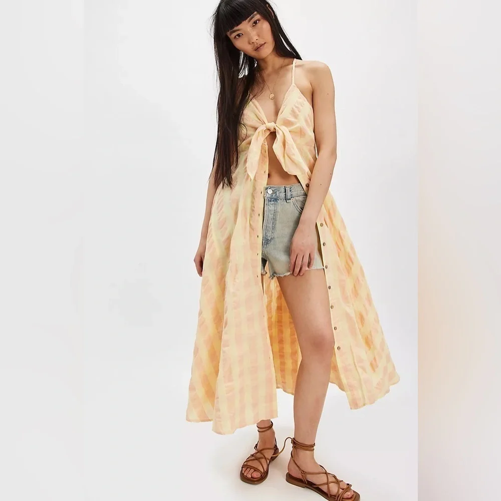 Free People Via Midi Dress Size Medium Creamsicle Combo Everly 100% Cotton
